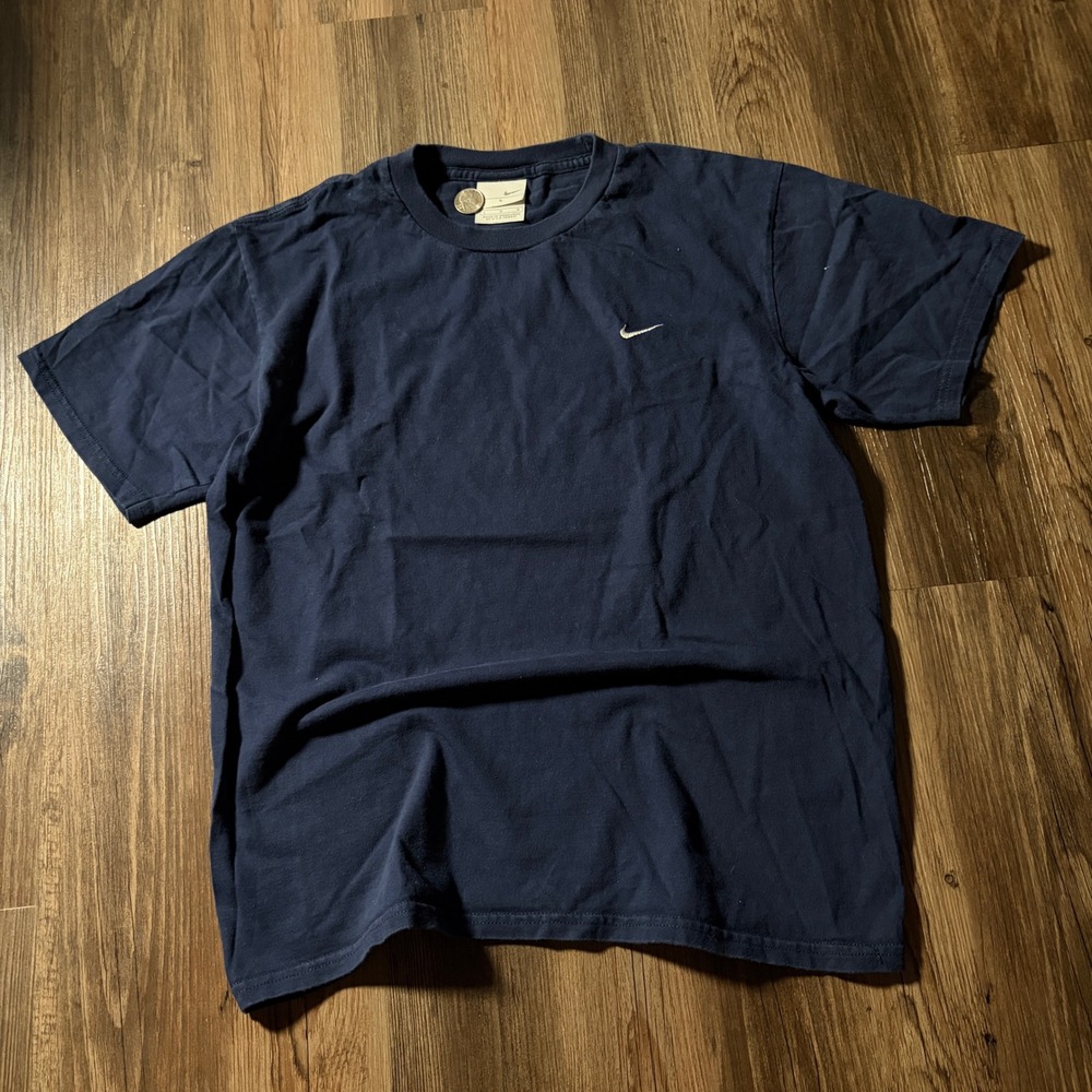 Silver Tab‎ Nike Shirt Mens Large Navy Blue Short Sleeve Embroidered Swoosh